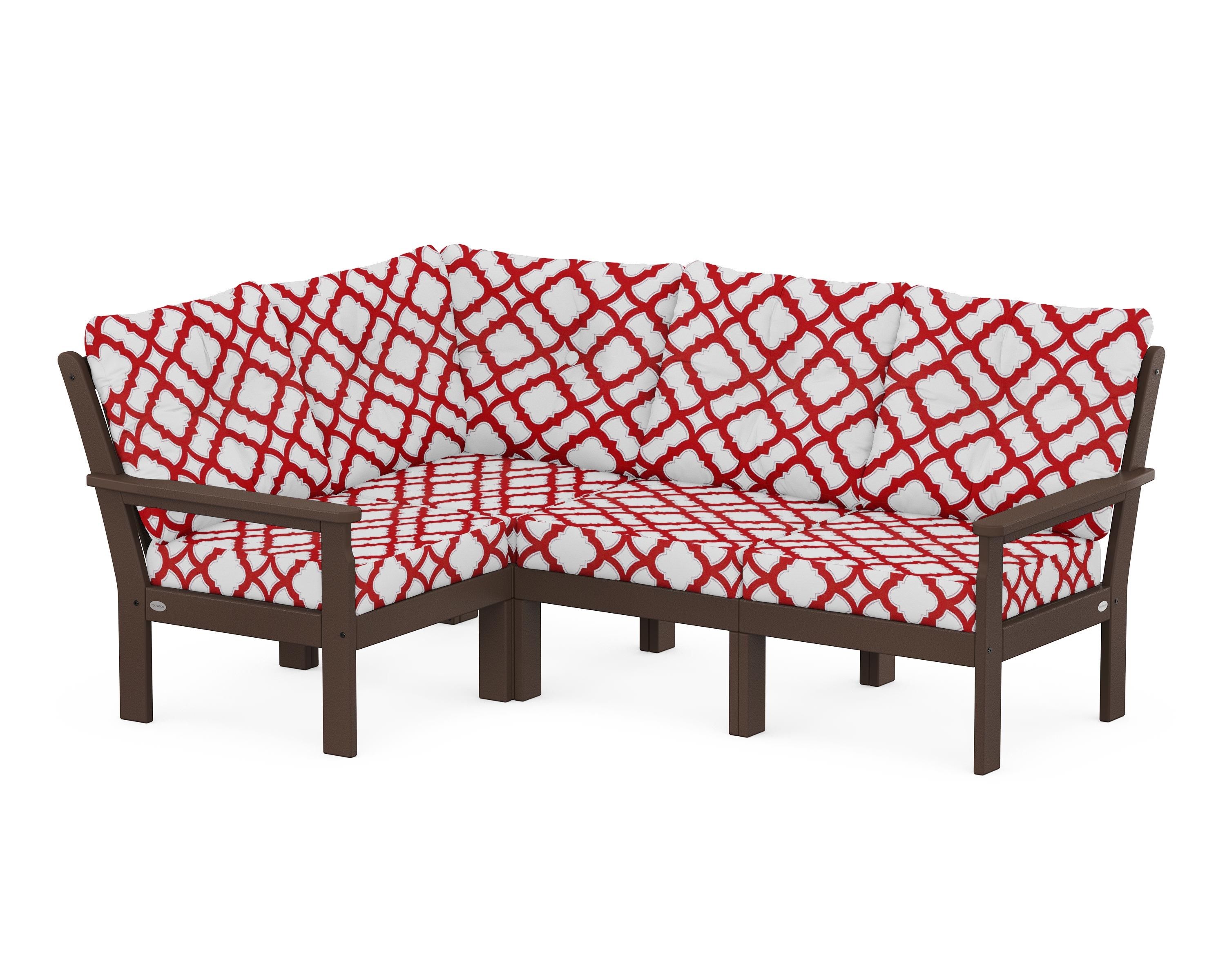 POLYWOOD® Vineyard 4-Piece Sectional in Mahogany / Trellis Crimson