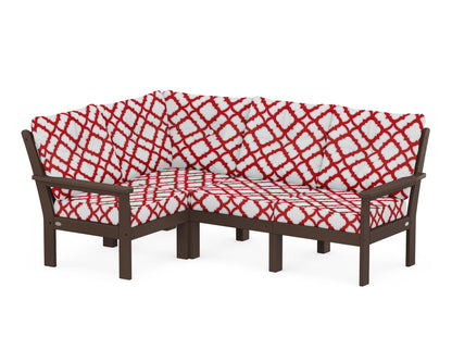 POLYWOOD® Vineyard 4-Piece Sectional in Mahogany / Trellis Crimson
