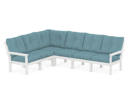 POLYWOOD® Vineyard 6-Piece Sectional in White / Lattice Sky Blue
