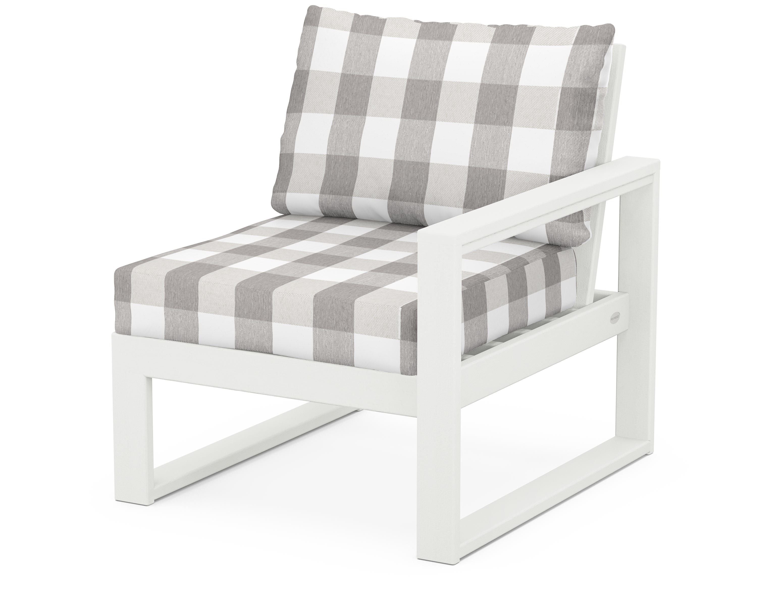 POLYWOOD® EDGE Modular Right Arm Chair in Vintage White / Buffalo Plaid Grey Mist