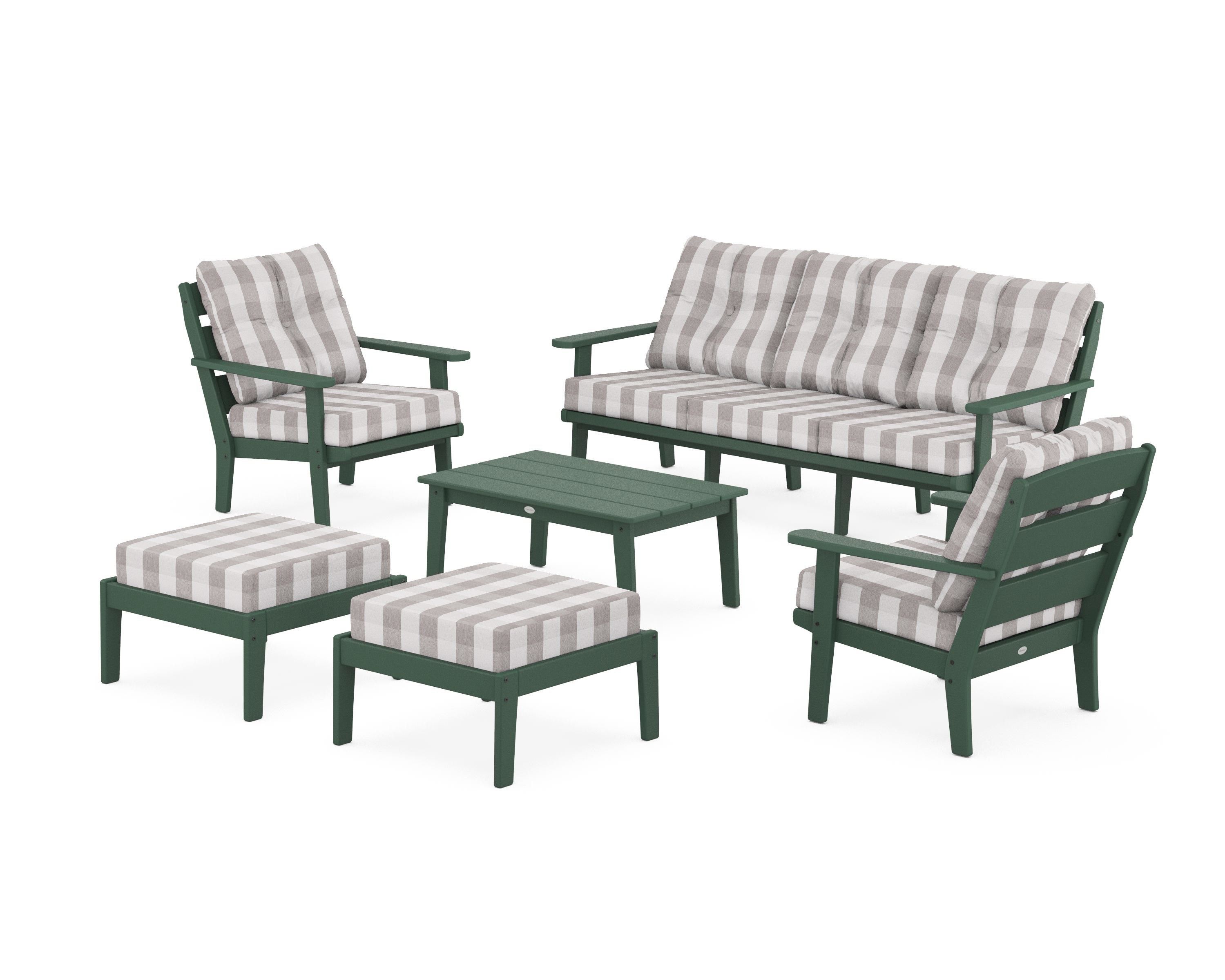 POLYWOOD® Lakeside 6-Piece Lounge Sofa Set in Green / Buffalo Plaid Grey Mist