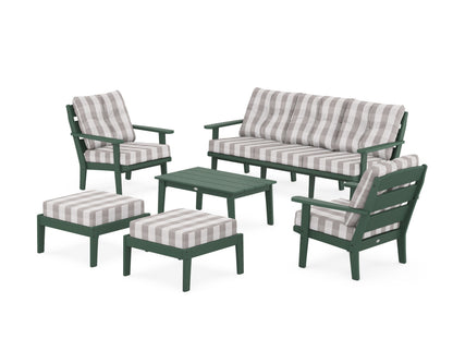 POLYWOOD® Lakeside 6-Piece Lounge Sofa Set in Green / Buffalo Plaid Grey Mist