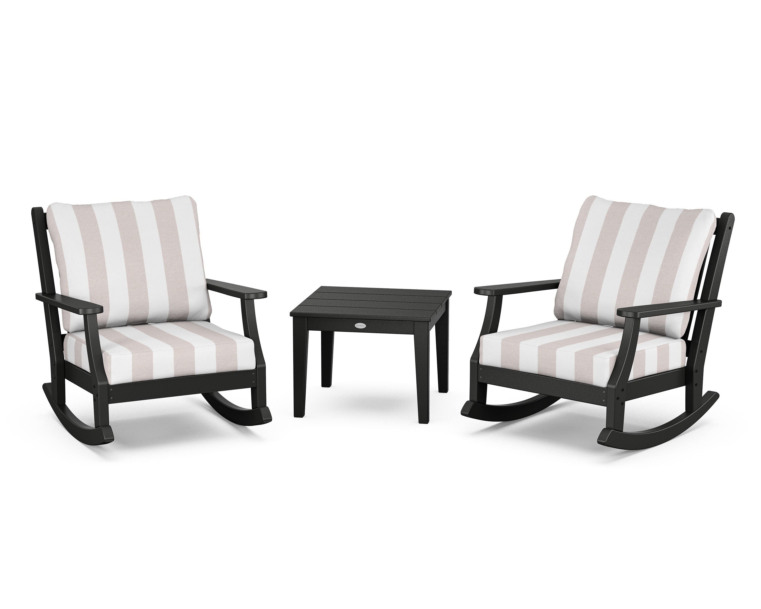 Country Living Wovendale 3-Piece Deep Seating Rocker Set in Black / Cabana Stripe Dune Burlap