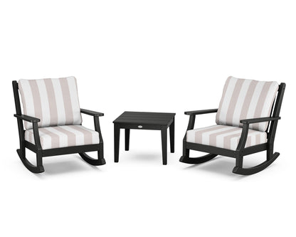 Country Living Wovendale 3-Piece Deep Seating Rocker Set in Black / Cabana Stripe Dune Burlap
