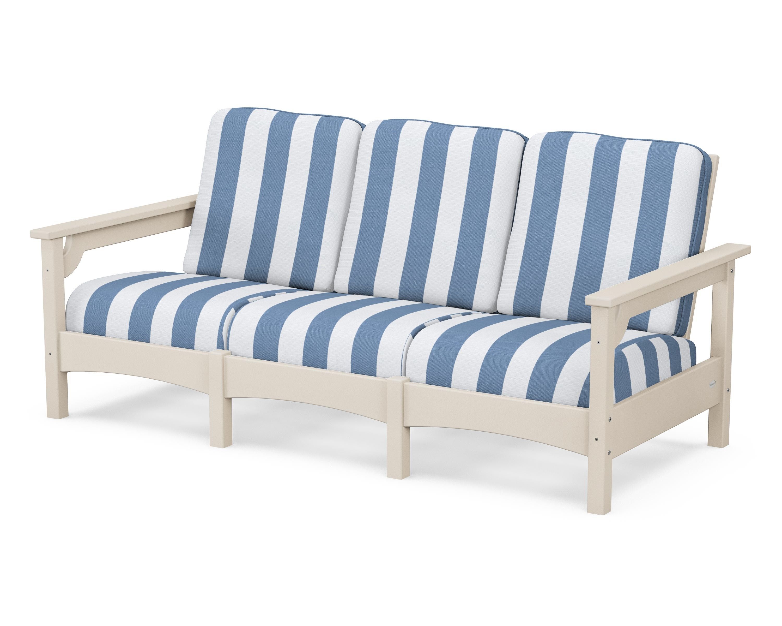 POLYWOOD® Club Sofa in Sand / Cabana Stripe Sky Blue
