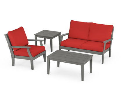 POLYWOOD® Braxton 4-Piece Deep Seating Set in Slate Grey / Crimson Linen