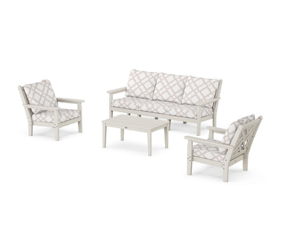 POLYWOOD® Chippendale 4-Piece Deep Seating Set with Sofa in Sand / Trellis Dune Burlap