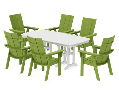 POLYWOOD® Modern Curveback Adirondack 7-Piece Dining Set in Lime / White