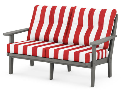 POLYWOOD® Lakeside Deep Seating Loveseat in Slate Grey / Cabana Stripe Crimson
