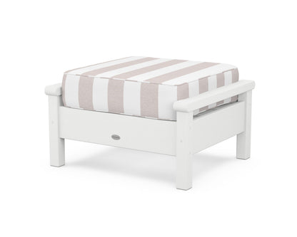 POLYWOOD® Harbour Deep Seating Ottoman in White / Cabana Stripe Dune Burlap