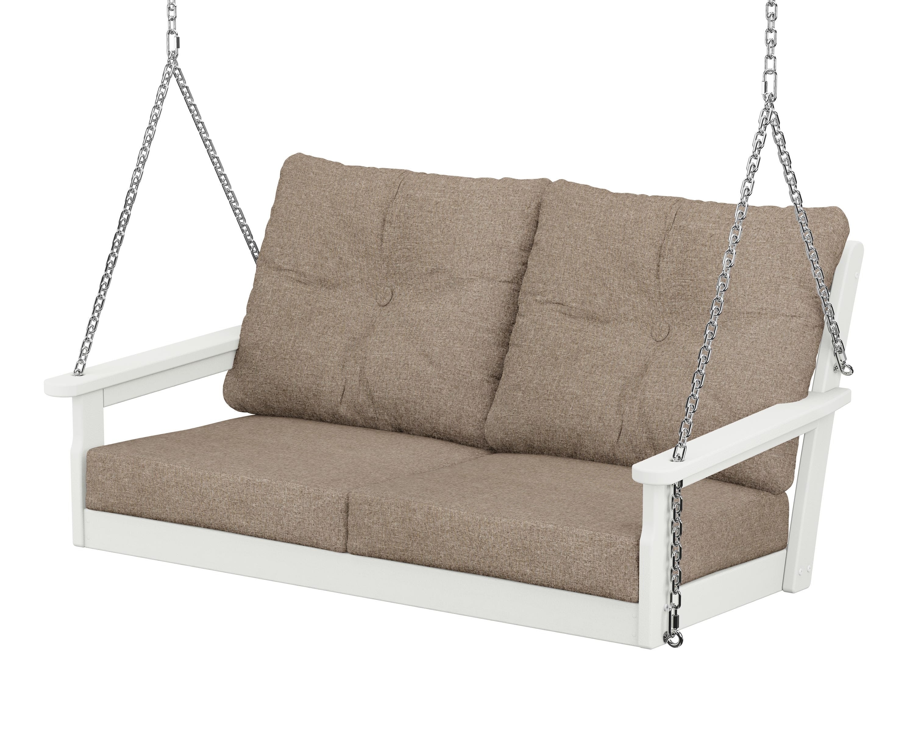 POLYWOOD® Vineyard Deep Seating Swing in Vintage White / Spiced Burlap