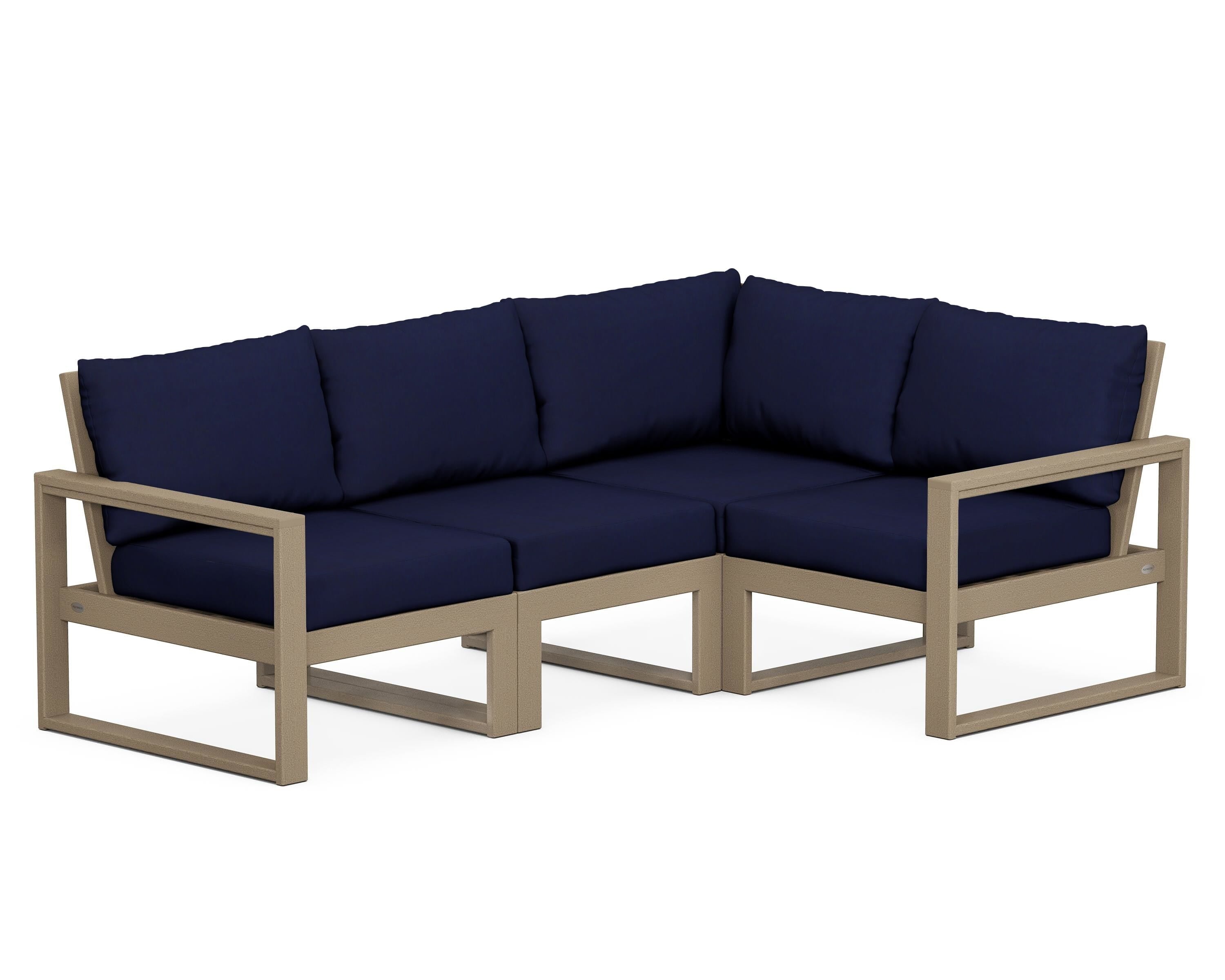 POLYWOOD® EDGE 4-Piece Modular Deep Seating Set in Vintage Sahara / Navy