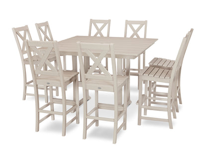 POLYWOOD® Braxton 9-Piece Farmhouse Trestle Bar Set in Sand