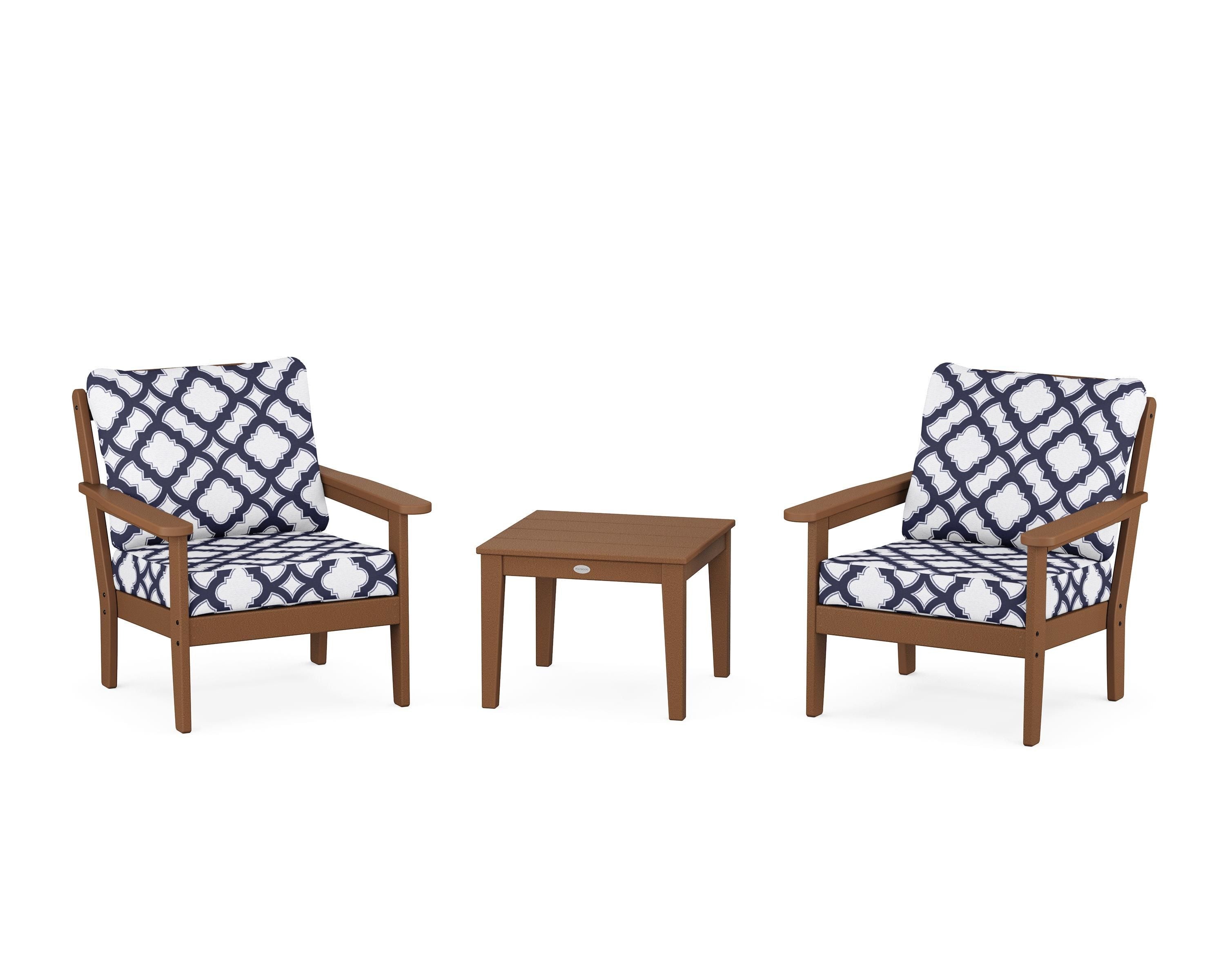 Country Living Cottage 3-Piece Deep Seating Set in Teak / Trellis Navy
