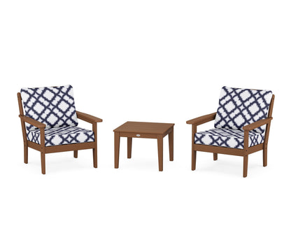 Country Living Cottage 3-Piece Deep Seating Set in Teak / Trellis Navy