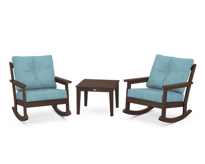 POLYWOOD® Vineyard 3-Piece Deep Seating Rocker Set in Mahogany / Lattice Sky Blue