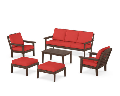 Country Living Cottage 6-Piece Lounge Sofa Set in Mahogany / Crimson Linen