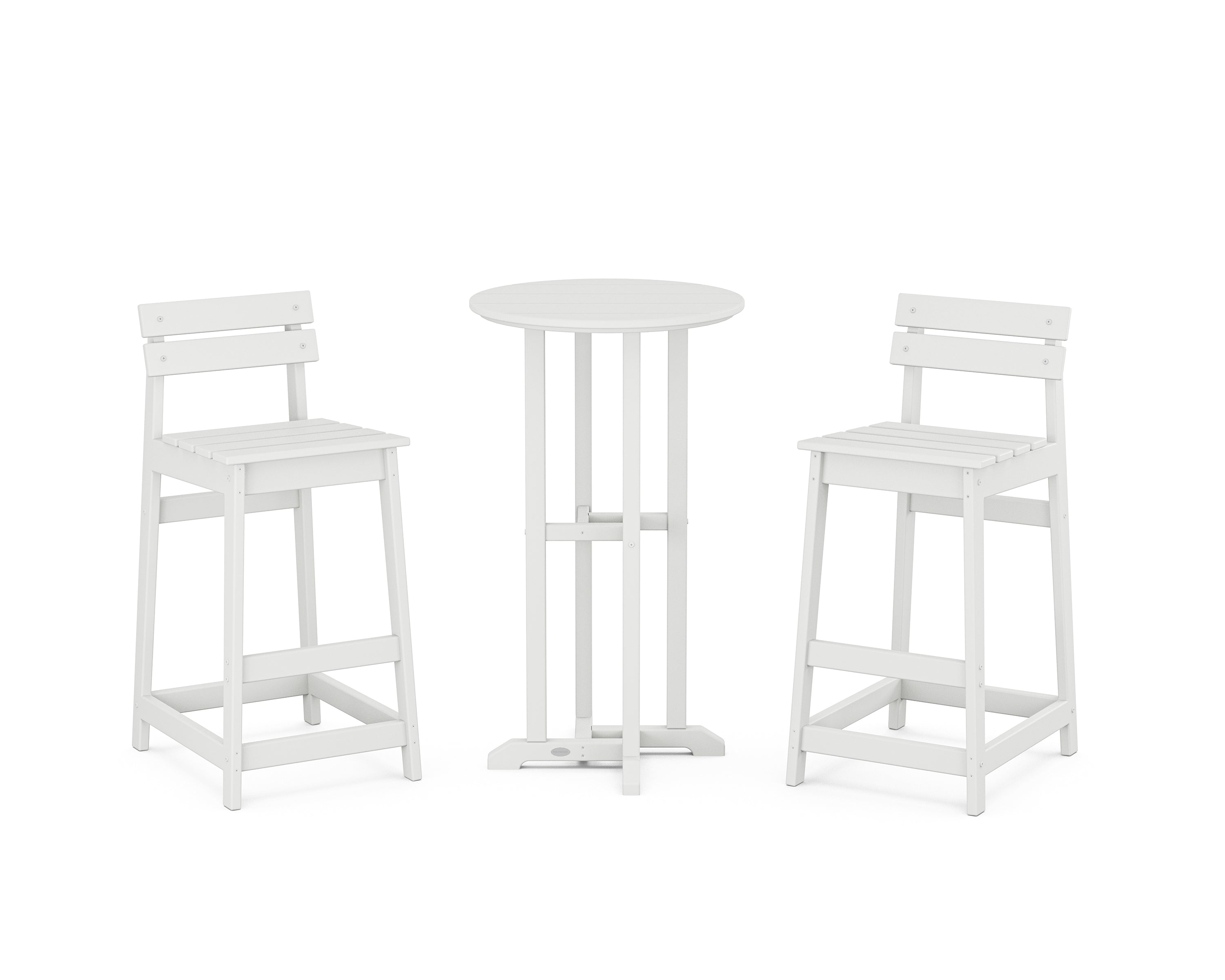 POLYWOOD® Modern Studio Plaza Lowback Bar Chair 3-Piece Bistro Set in White
