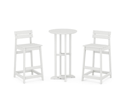 POLYWOOD® Modern Studio Plaza Lowback Bar Chair 3-Piece Bistro Set in White