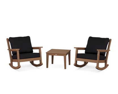 POLYWOOD® Chippendale 3-Piece Deep Seating Rocker Set in Teak / Midnight Linen