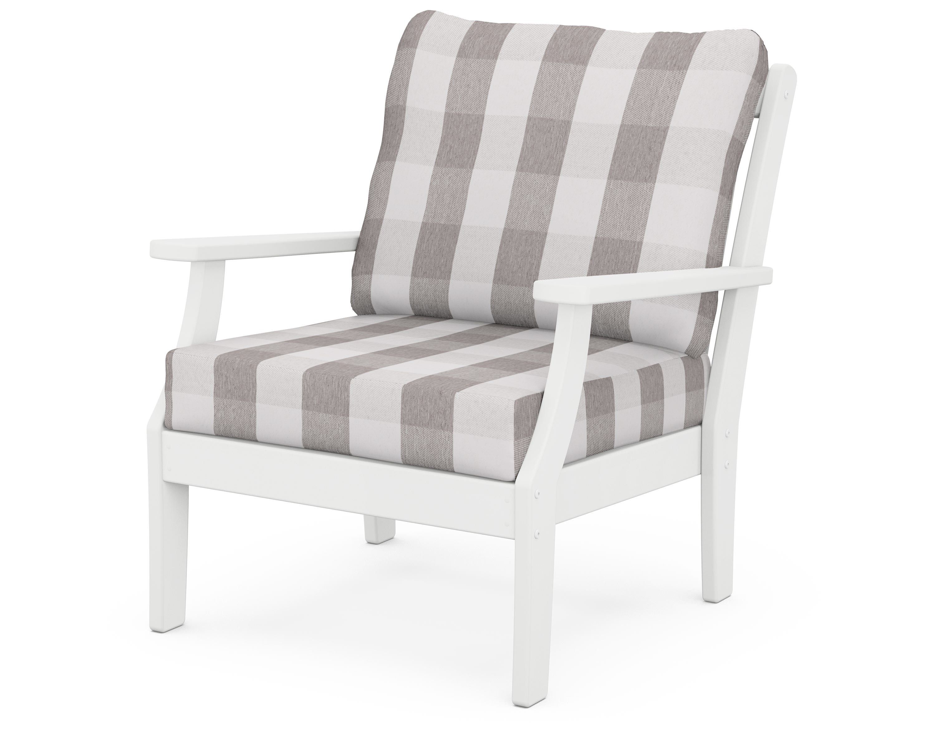 POLYWOOD® Braxton Deep Seating Chair in White / Buffalo Plaid Grey Mist