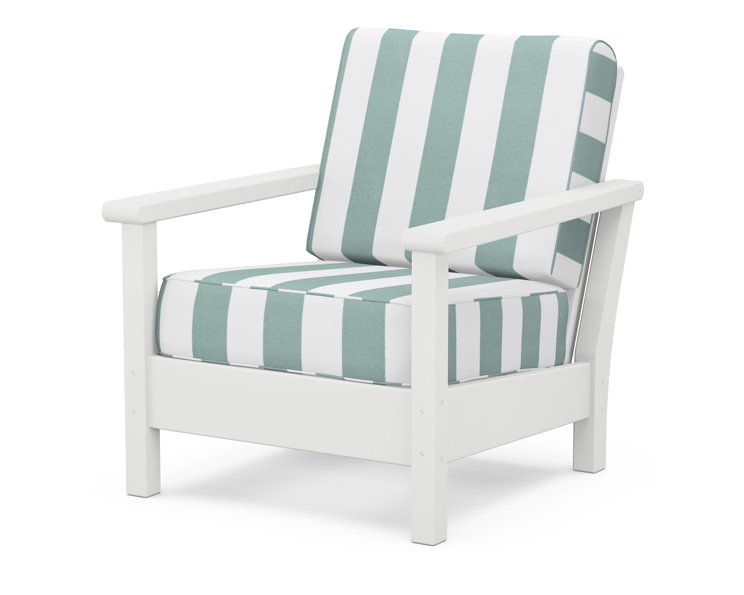POLYWOOD® Harbour Deep Seating Chair in White / Cabana Stripe Glacier Spa