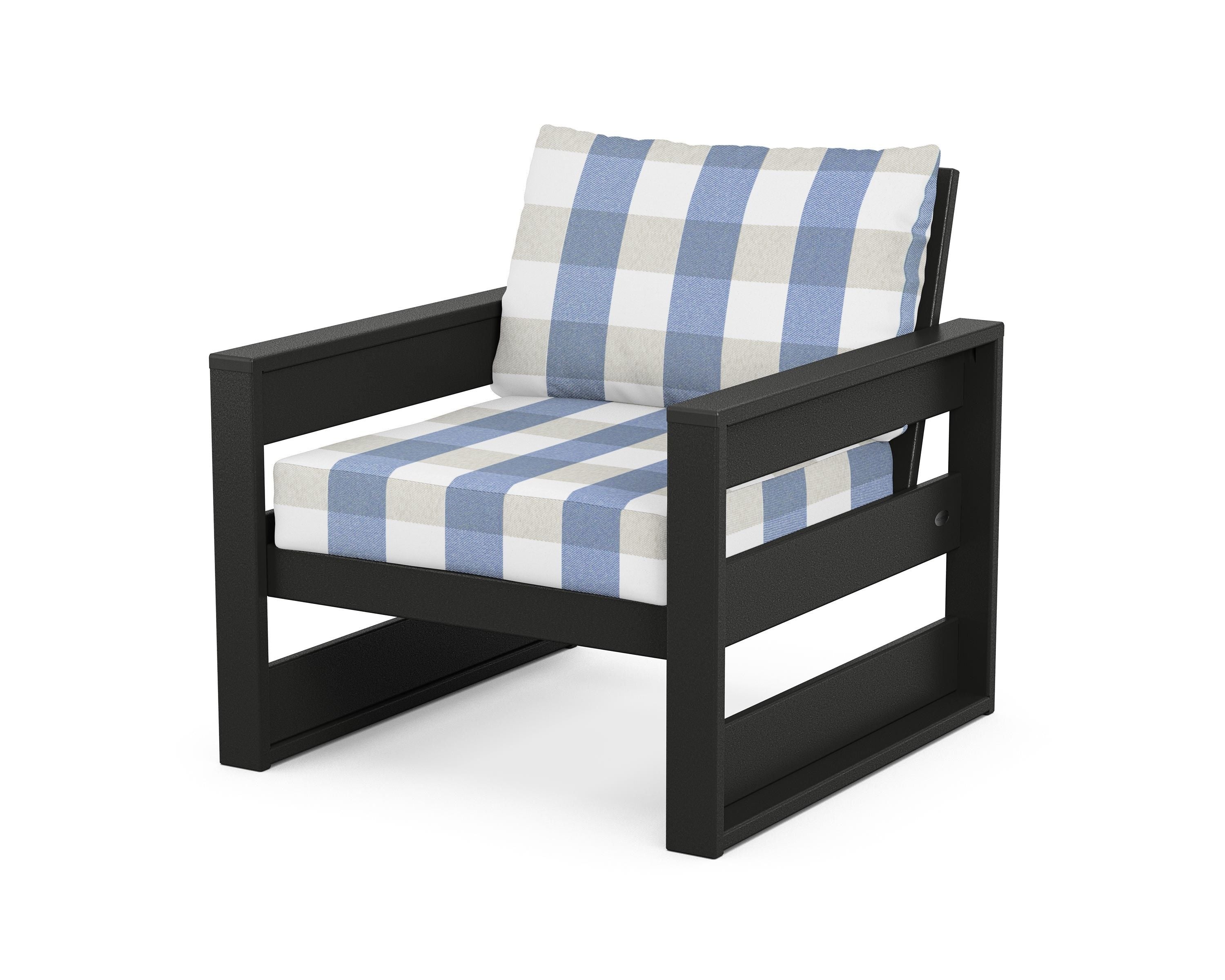 POLYWOOD® Westport Club Chair in Black / Buffalo Plaid Sky Blue