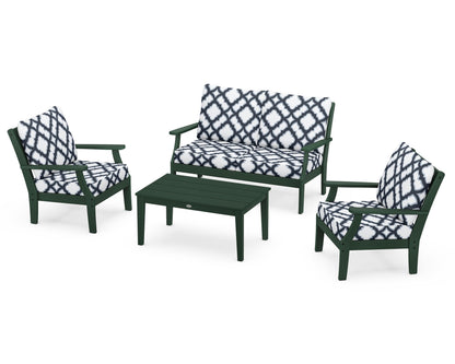 POLYWOOD® Braxton 4-Piece Deep Seating Chair Set in Green / Trellis Marine Indigo