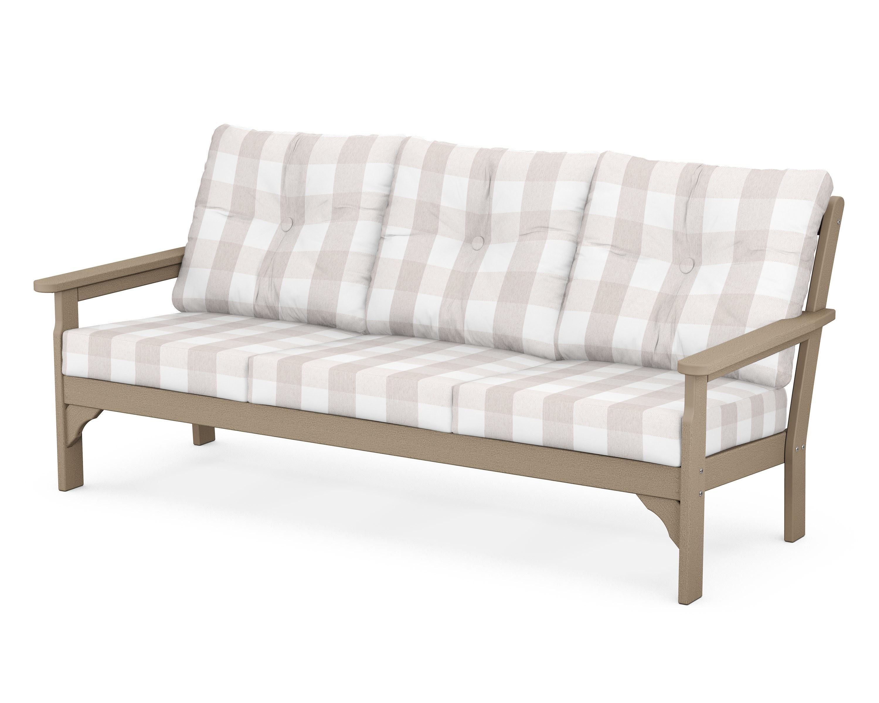 POLYWOOD® Vineyard Deep Seating Sofa in Vintage Sahara / Buffalo Plaid Dune Burlap