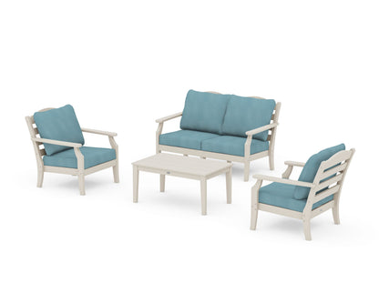 Draper James™ by  POLYWOOD® Savannah 4-Piece Deep Seating Set with Loveseat in Sand / Lattice Sky Blue