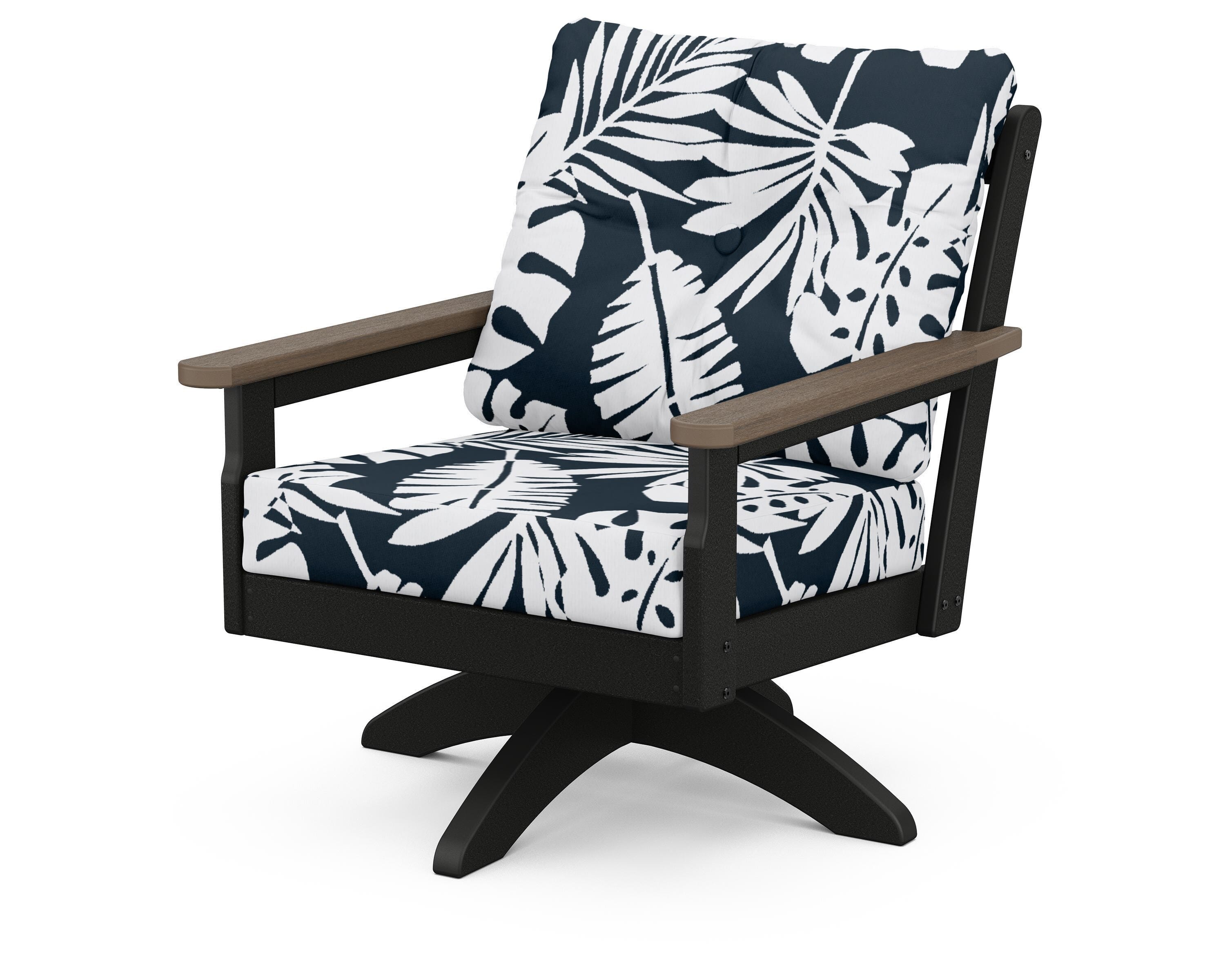 POLYWOOD® Vineyard Deep Seating Swivel Chair in Black / Kona / Leaf Marine Indigo
