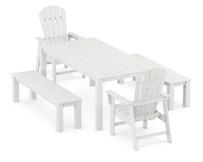 POLYWOOD® South Beach 5-Piece Parsons Dining Set with Benches in White