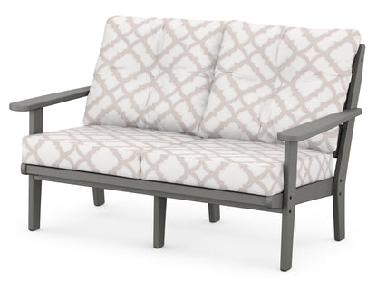 POLYWOOD® Lakeside Deep Seating Loveseat in Slate Grey / Trellis Dune Burlap