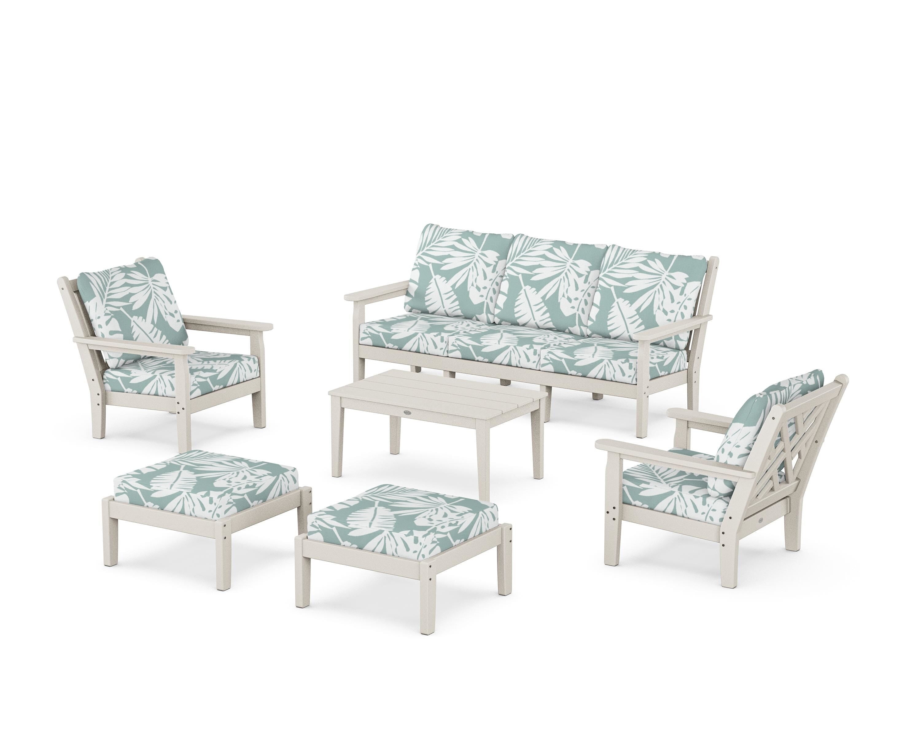 POLYWOOD® Chippendale 6-Piece Lounge Sofa Set in Sand / Leaf Glacier Spa