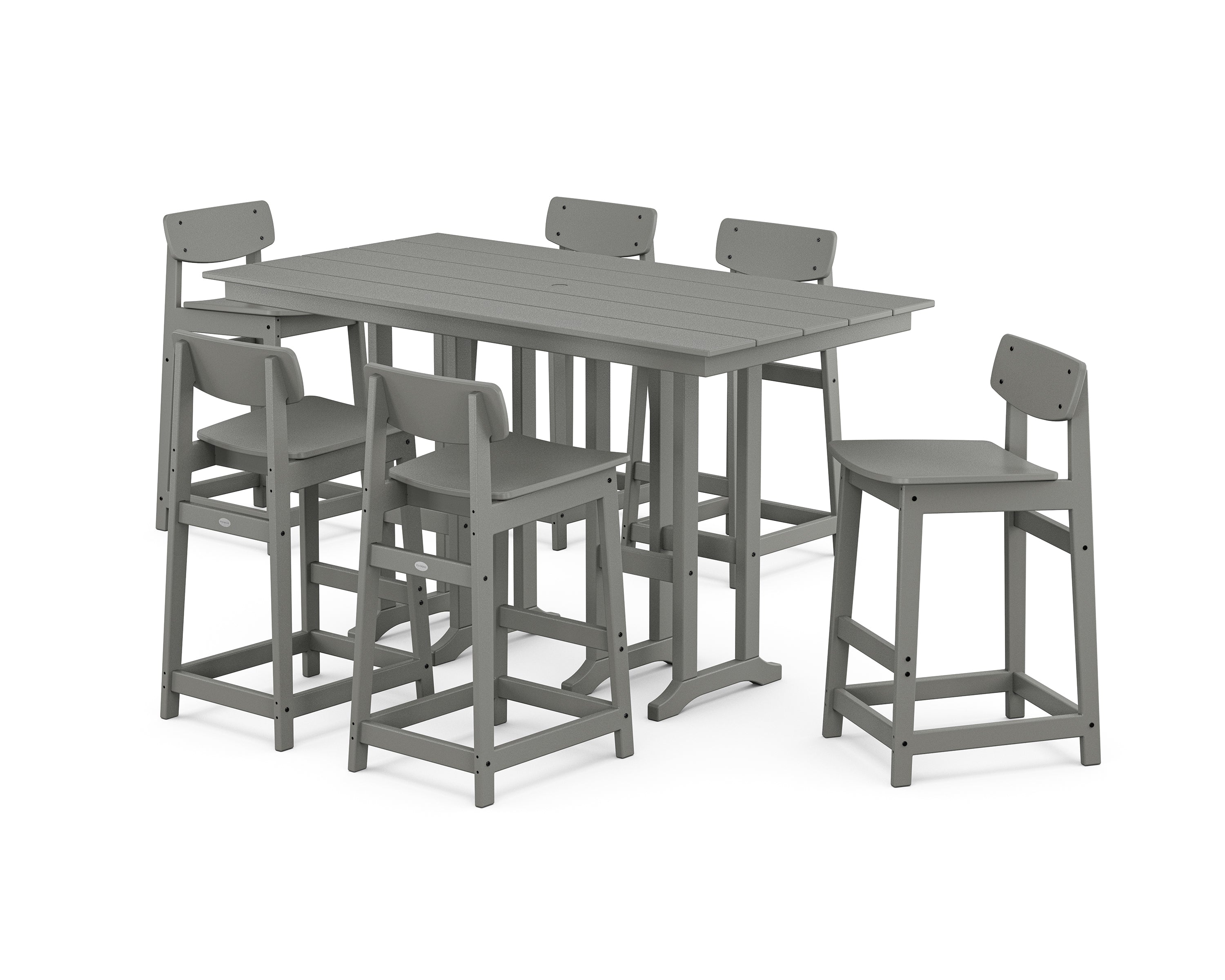POLYWOOD® Modern Studio Urban Lowback Bar Chair 7-Piece Set in Slate Grey