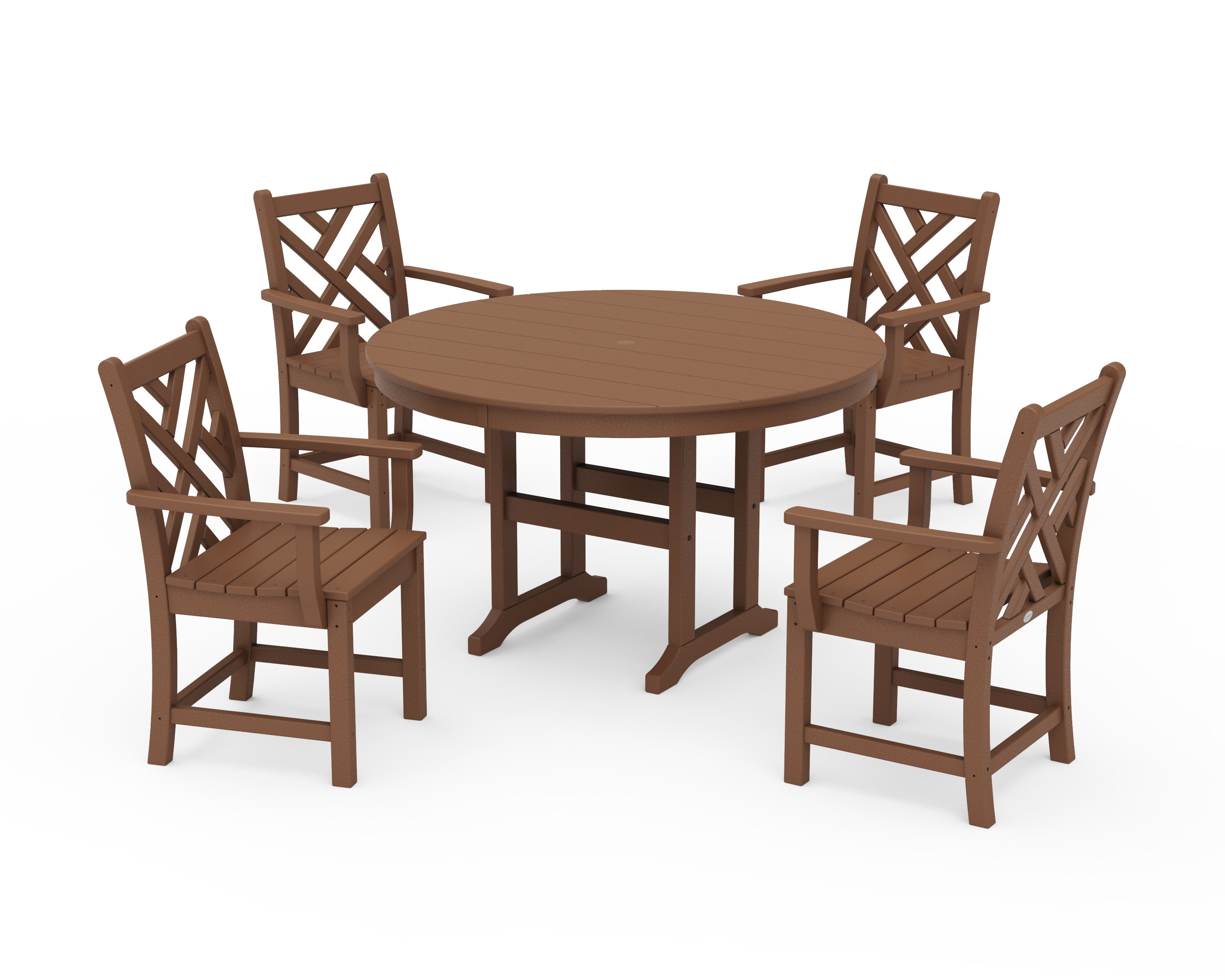 POLYWOOD® Chippendale 5-Piece Round Farmhouse Dining Set in Teak