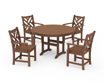 POLYWOOD® Chippendale 5-Piece Round Farmhouse Dining Set in Teak