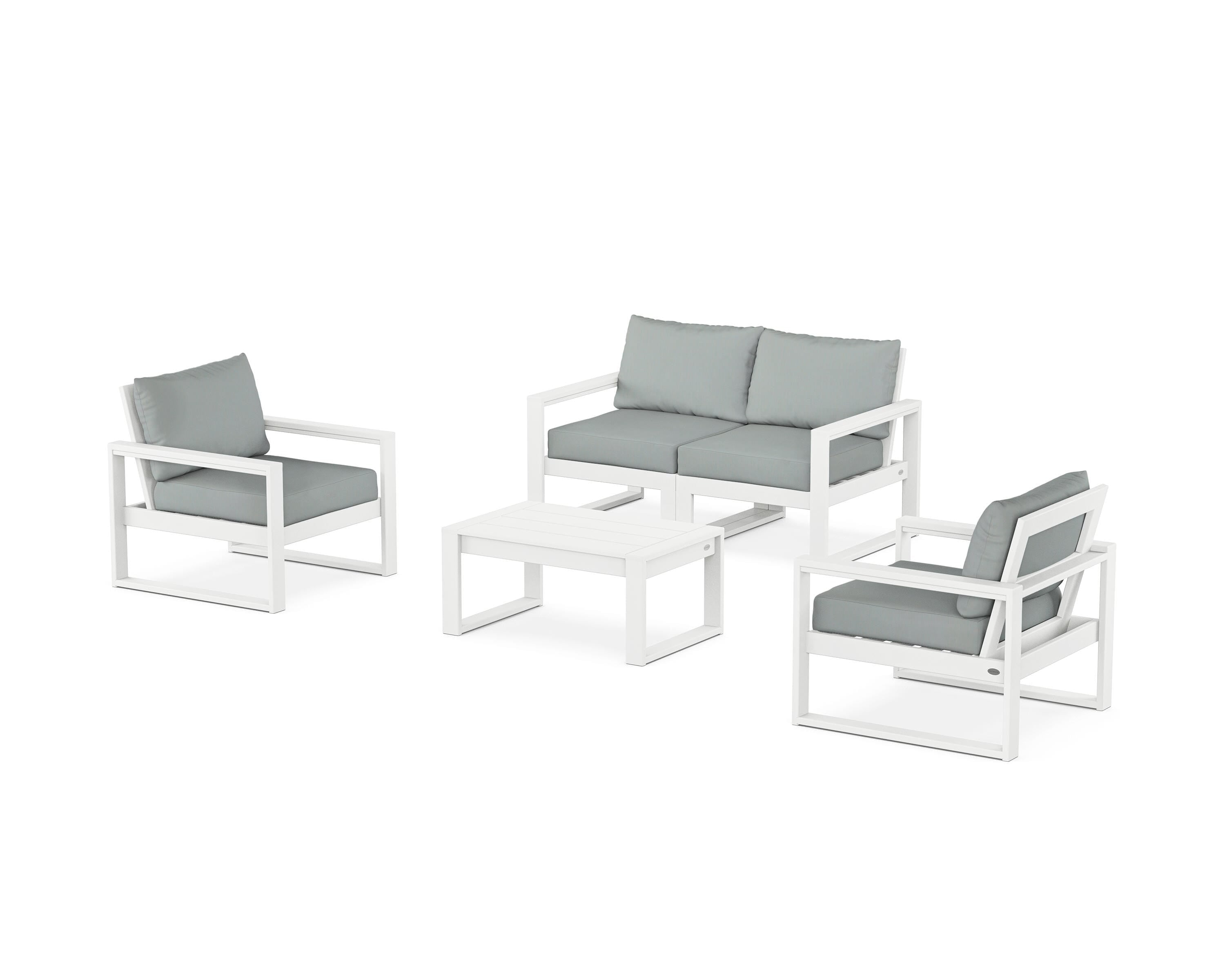 POLYWOOD® EDGE Sectional 4-Piece Deep Seating Set with Loveseat in White / Spa