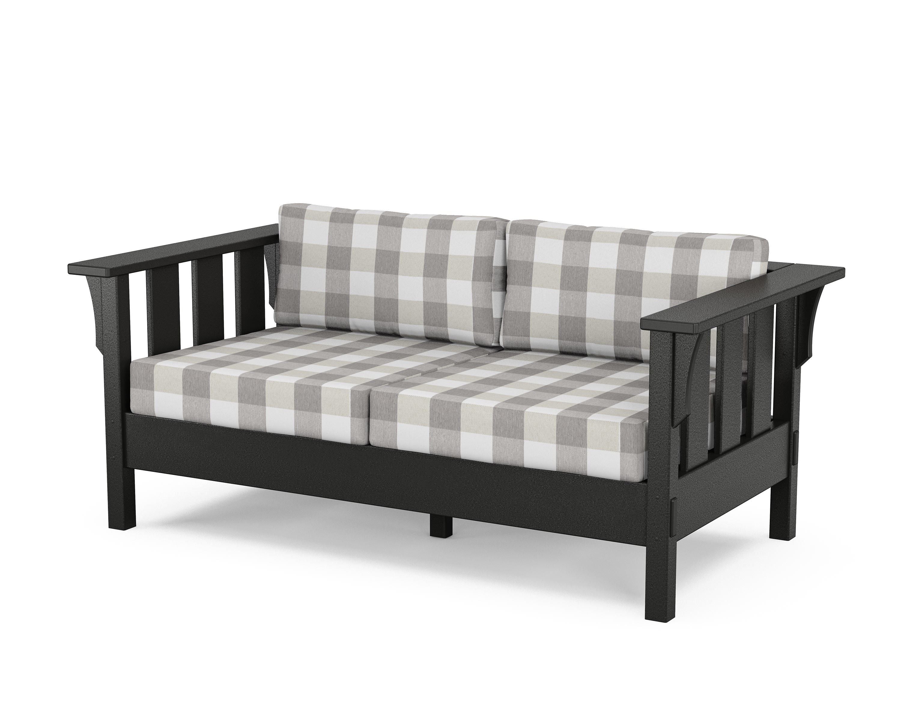 Martha Stewart by POLYWOOD® Acadia Deep Seating Loveseat in Black / Buffalo Plaid Grey Mist