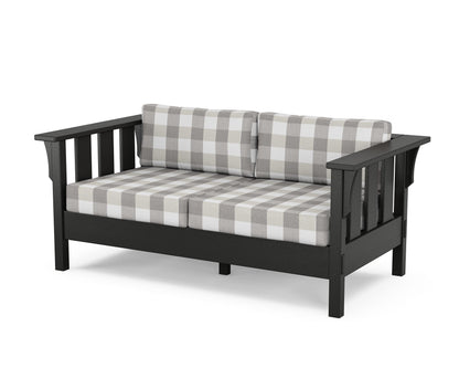 Martha Stewart by POLYWOOD® Acadia Deep Seating Loveseat in Black / Buffalo Plaid Grey Mist