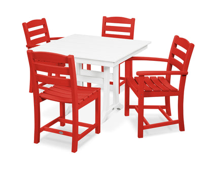 POLYWOOD® La Casa Café 5-Piece Farmhouse Dining Set with Trestle Legs in Sunset Red / White