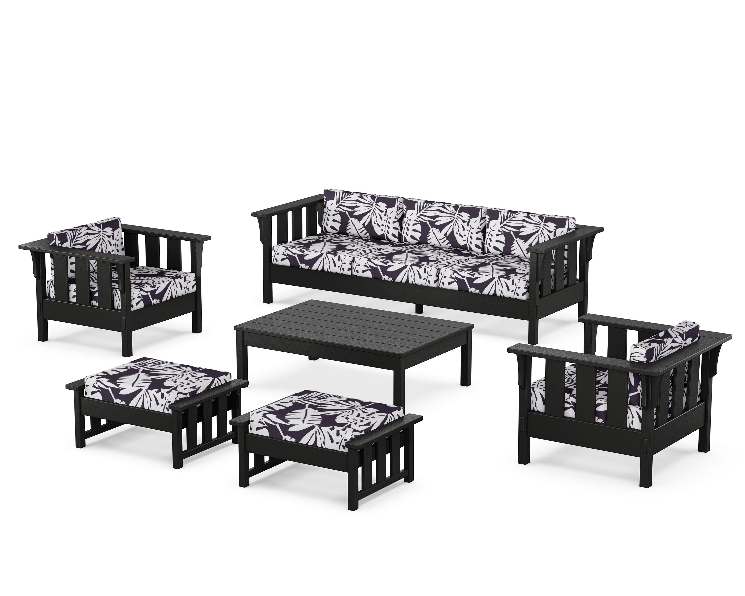 Martha Stewart by POLYWOOD® Acadia 6-Piece Lounge Sofa Set in Black / Leaf Navy