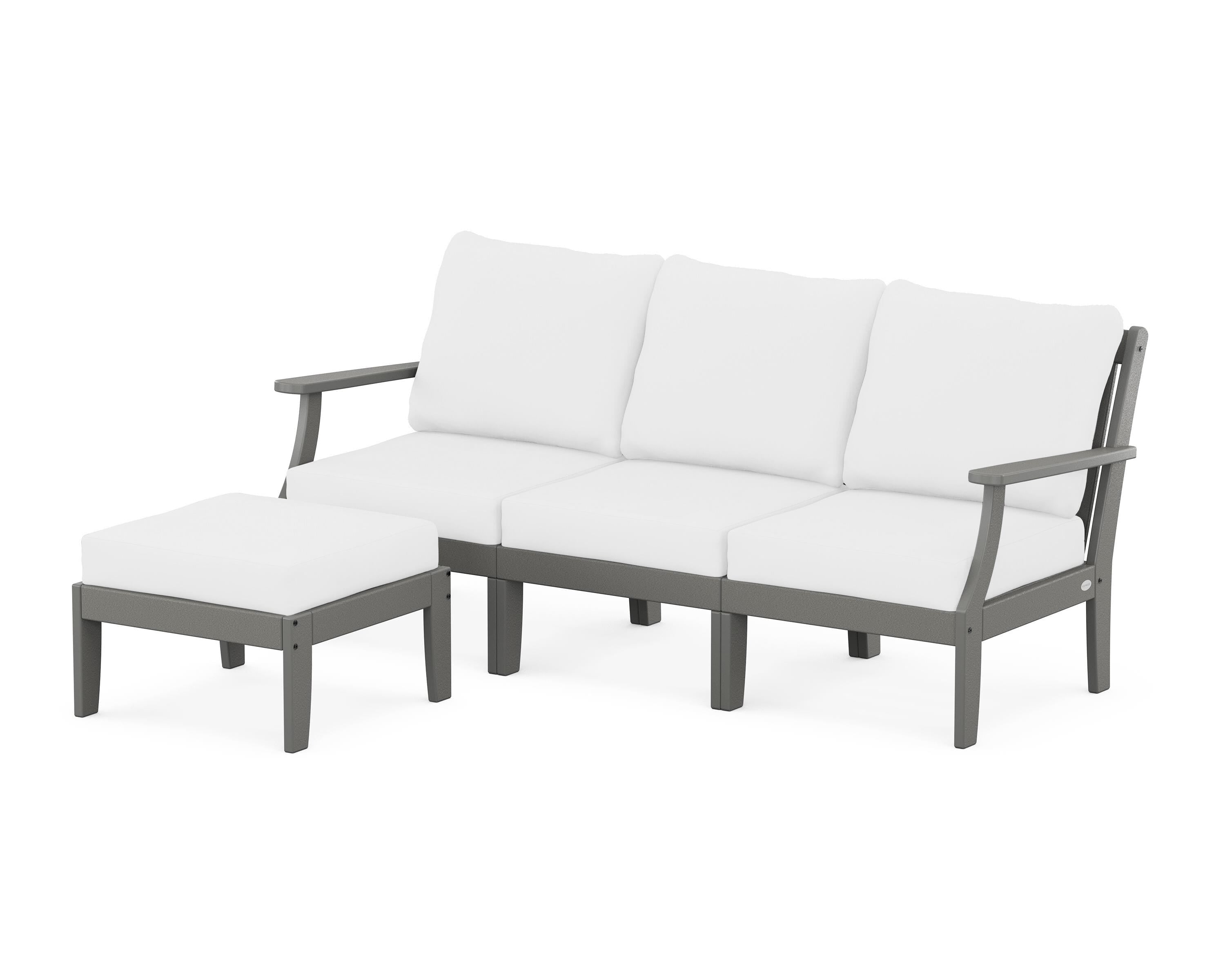 POLYWOOD® Braxton Modular 4-Piece Deep Seating Set with Ottoman in Slate Grey / Natural