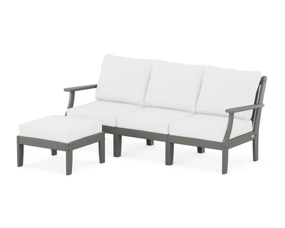 POLYWOOD® Braxton Modular 4-Piece Deep Seating Set with Ottoman in Slate Grey / Natural
