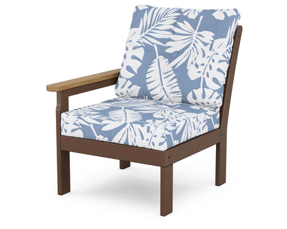 POLYWOOD® Vineyard Modular Left Arm Chair in Mahogany / Natural / Leaf Sky Blue