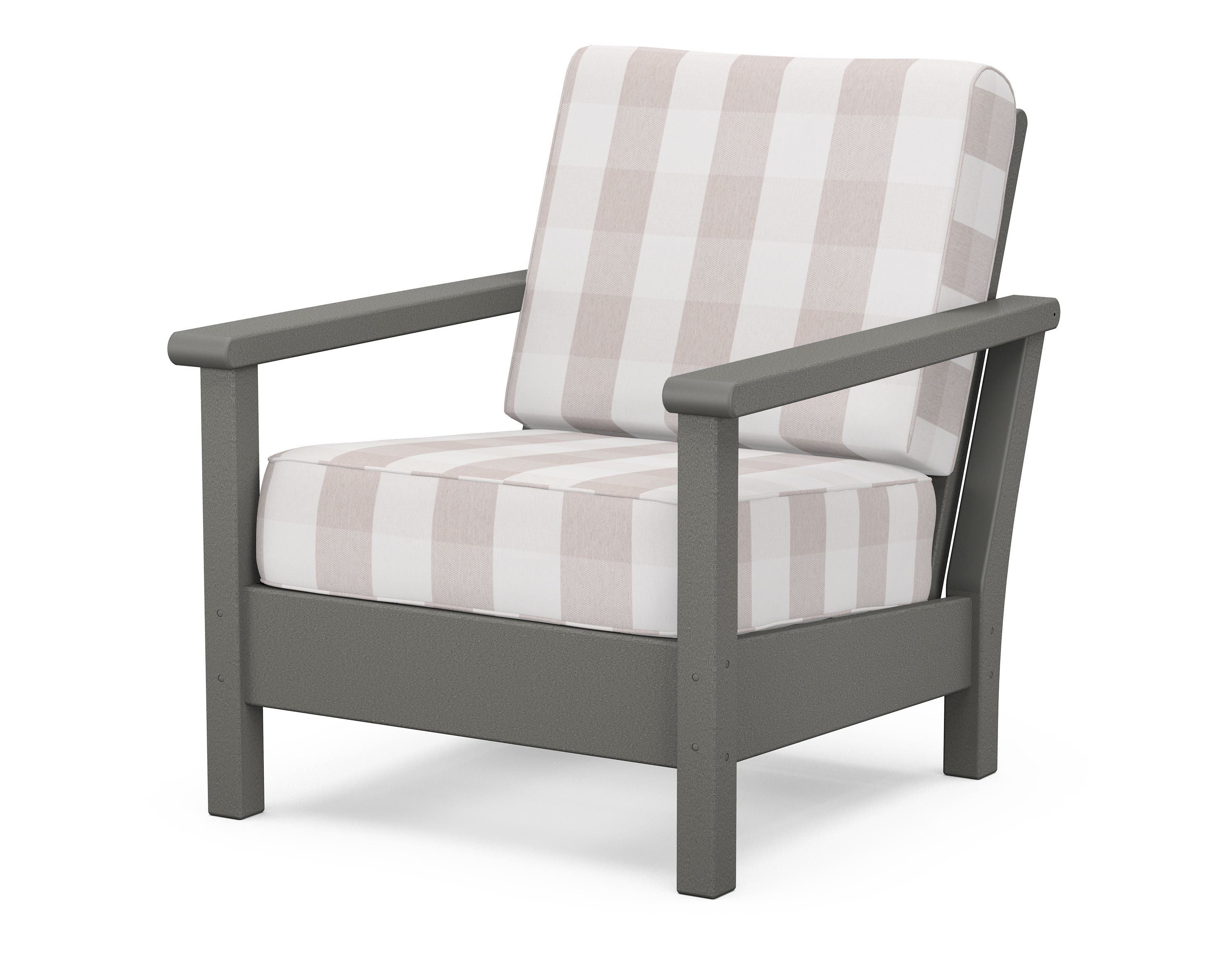 POLYWOOD® Harbour Deep Seating Chair in Slate Grey / Buffalo Plaid Dune Burlap
