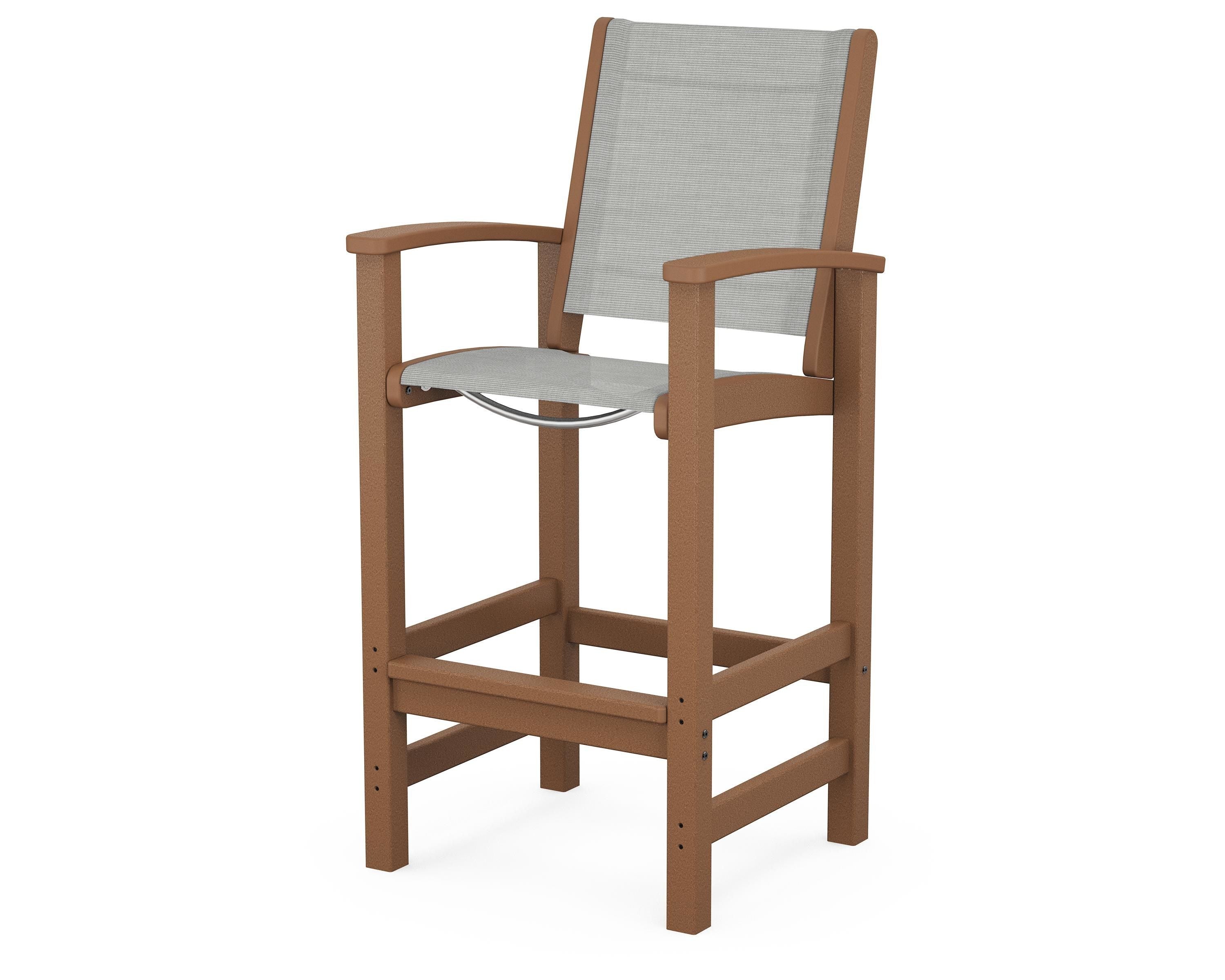 POLYWOOD® Coastal Bar Chair in Teak / Metallic Sling