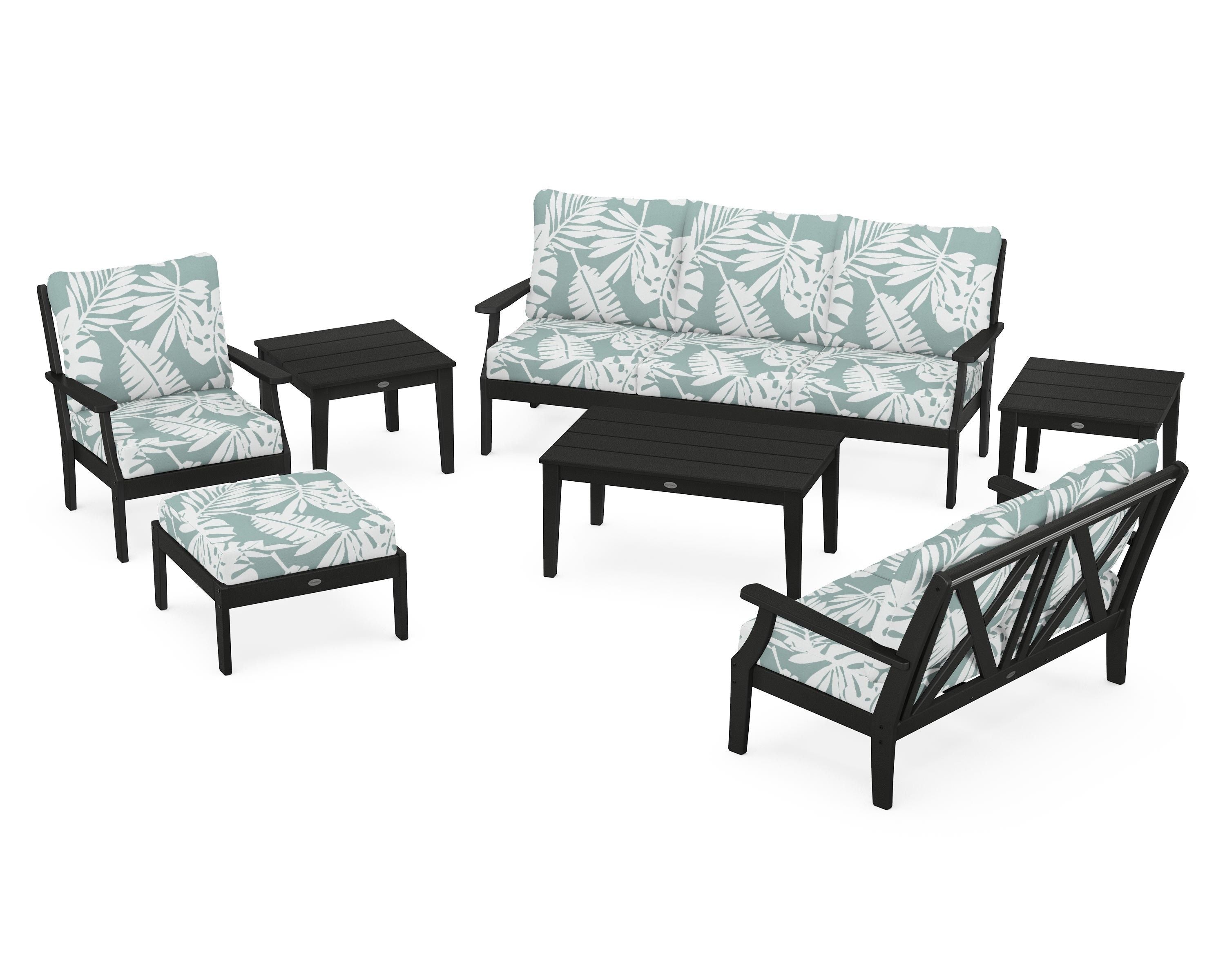 POLYWOOD® Braxton 7-Piece Deep Seating Set in Black / Leaf Glacier Spa