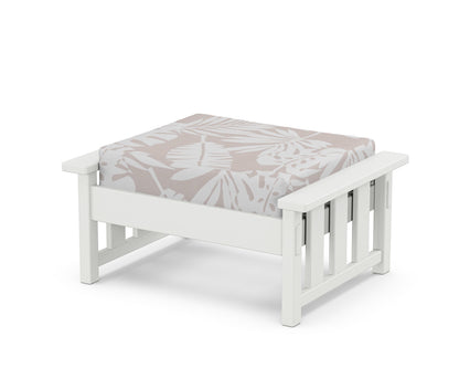 Martha Stewart by POLYWOOD® Acadia Deep Seating Ottoman in White / Leaf Dune Burlap