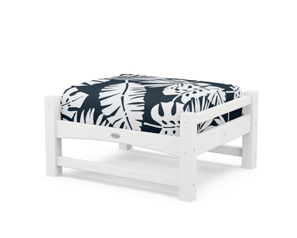 POLYWOOD® Club Ottoman in White / Leaf Marine Indigo